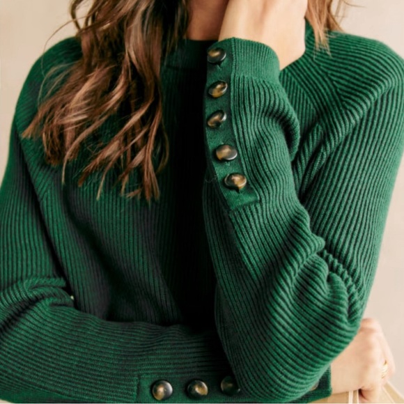 Sezane Sweaters - SEZANE Sami Jumper Sweater Ribbed Cropped Merino Wool Organic Cotton Green S